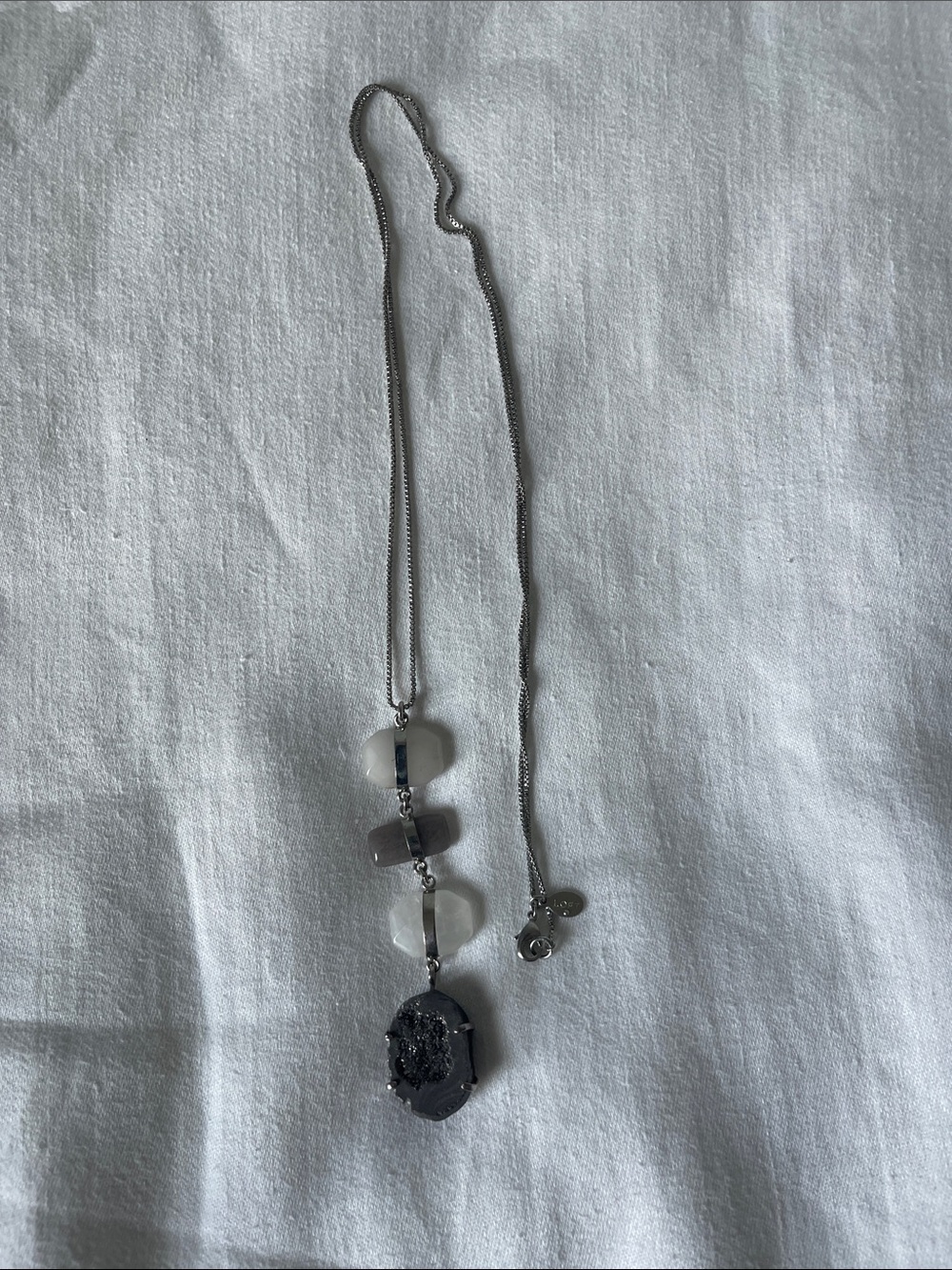 LOFT Silver-Tone Druzy Pendant Necklace with Gray and White Beads